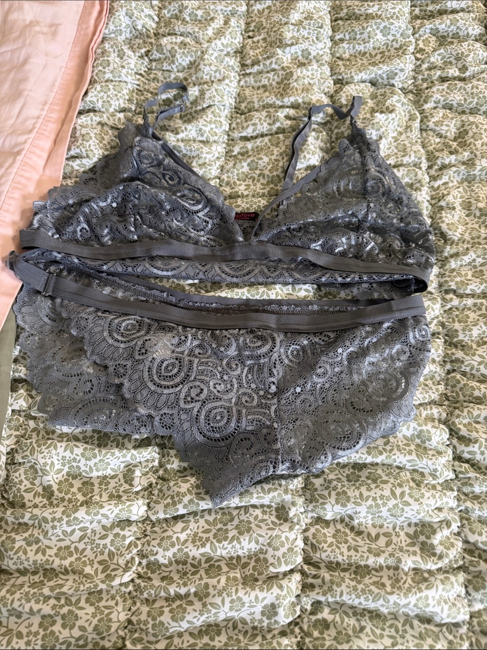 Soft Lace Bralette & Matching Lace Briefs - Gray NWOT